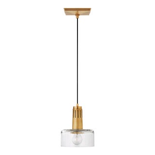 Thomas O'Brien for Visual Comfort Signature Iris Single Pendant in Hand-Rubbed Antique Brass with Clear Glass For Sale