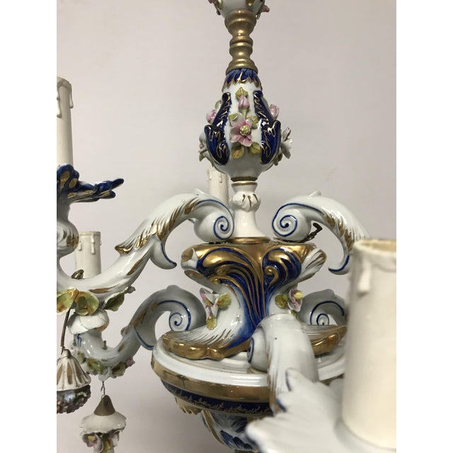 Ceramic Vintage French Porcelain Flower Chandelier For Sale - Image 7 of 18