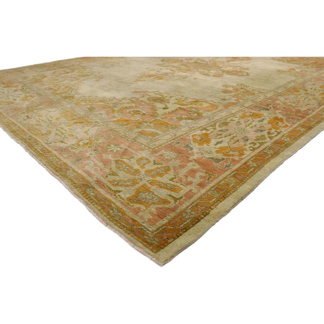 53390 Antique Turkish Oushak Rug, 11'08 x 16'00. The Anatolian Reverie: An Antique Turkish Oushak Masterpiece of Serene...