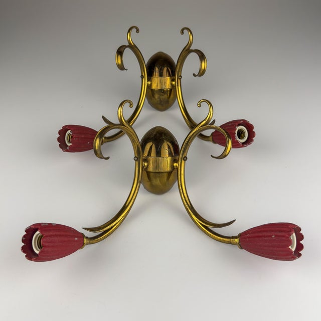 Metal Vintage Italian Red Brass Wall Sconces, 1950s, Set of 2 For Sale - Image 7 of 18