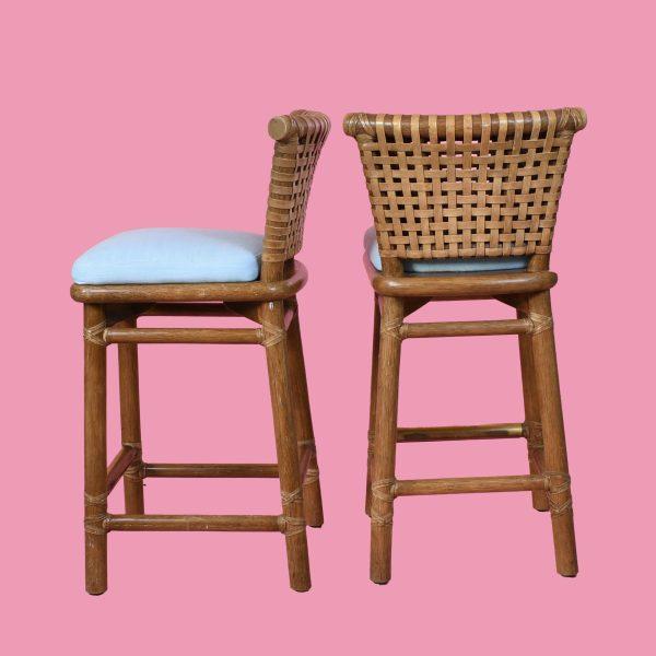English Pair of Vintage Leather Strap McGuire Counter Stools For Sale - Image 3 of 4