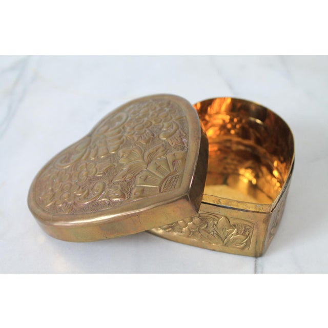 Vintage Brass Heart Shaped Trinket Box For Sale - Image 4 of 10