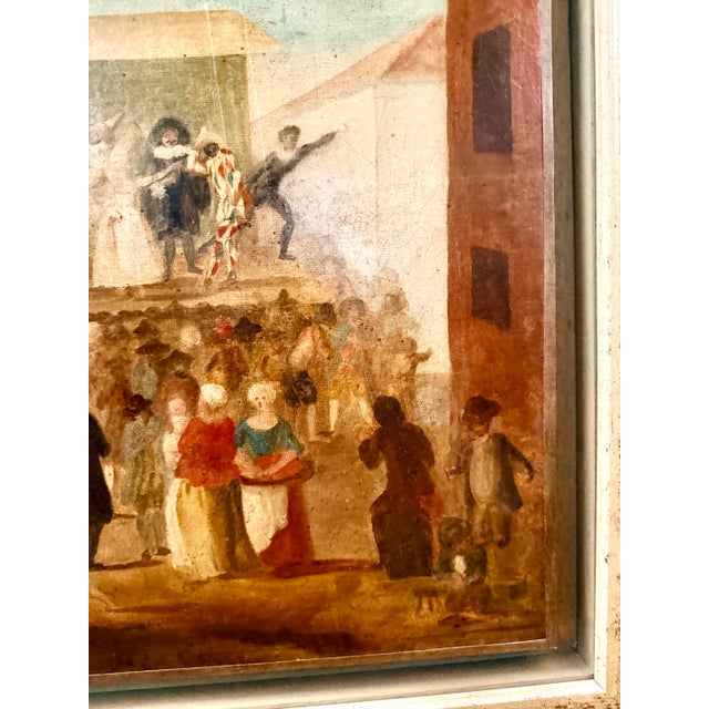 19th-century Italian oil painting on canvas: *The Actors* This delightful painting celebrates the world of traveling...