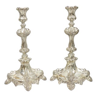 Antique Silver Plated Warsaw Imperial Russia 12" Candlestick Holders - A Pair For Sale