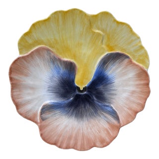 French Majolica Pansy Plate Marcel Guillot Vallauris, Circa 1950 For Sale