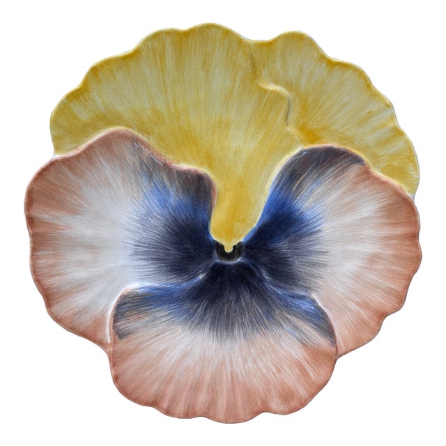 French Majolica Pansy Plate Marcel Guillot Vallauris, Circa 1950 For Sale