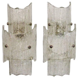 1960s Contemporary Kalmar Austrian Textured Clear Glass Wall Sconces - a Pair For Sale