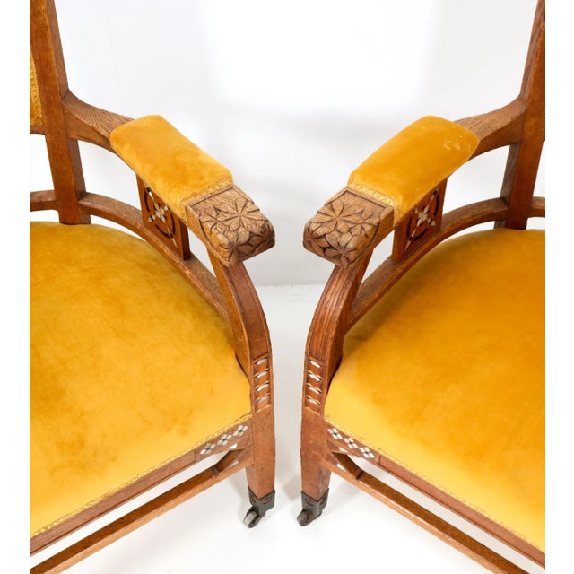 Set of Art Nouveau Arts and Crafts Armchairs in Oak by Royal H.F. Jansen & Zonen Amsterdam For Sale - Image 10 of 11
