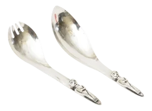 Vintage Silver Plate Sculptural Hand Wrought Salad Servers or Serving Pieces Hallmarked