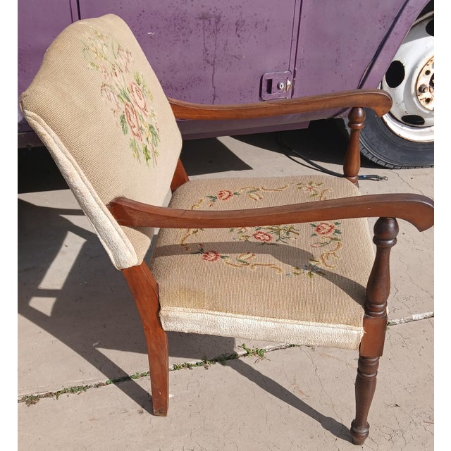 Antique Victorian Needlepoint Armchair Floral Tapestry Accent Chair For Sale - Image 11 of 16