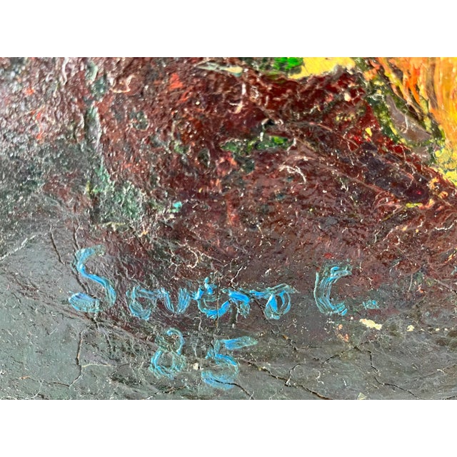 Ink Blue Vintage Abstract Oil Painting by F. Sovero Cuyubama (20th C) For Sale - Image 8 of 12