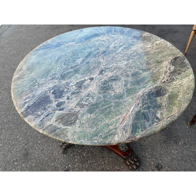 Marble Top Pedestal Table With Rams Head & Paw Feet. For Sale - Image 9 of 14