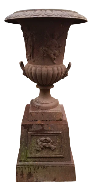 Cast Iron Vase with Angels on Column