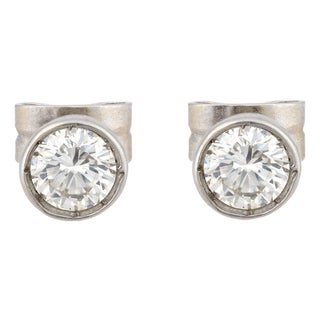 Vintage Diamond 1.50 Carat 18k White Gold Bezel Stud Earrings, A Pair For Sale