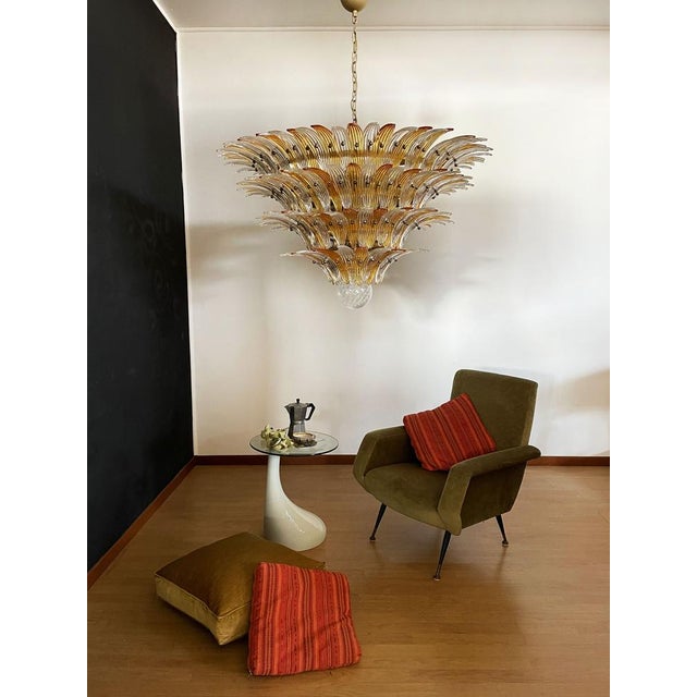 Orange Palmette Ceiling Light in Amber and Trasparent Glasses, 1990 For Sale - Image 8 of 18