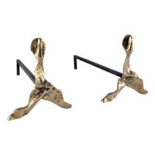Brutalist Sculptural Bronze Andirons, 1970s, Set of 2 For Sale
