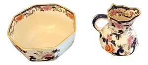 Small Hand Painted Masons Ironstone Jug and Bowl, 1920s, Set of 2