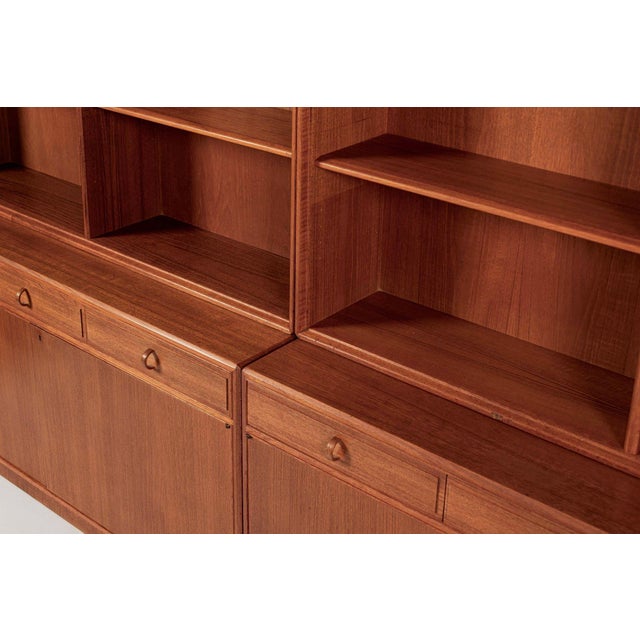 Large Mid Century Swedish Teak Wood Bookshelf Wall Unit by Bodafors For Sale - Image 9 of 17