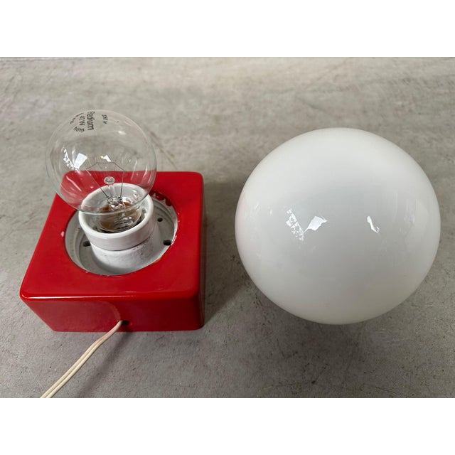 Red Vintage Table or Wall Lamp in Porcelain and Opaline Glass, 1980s For Sale - Image 8 of 9