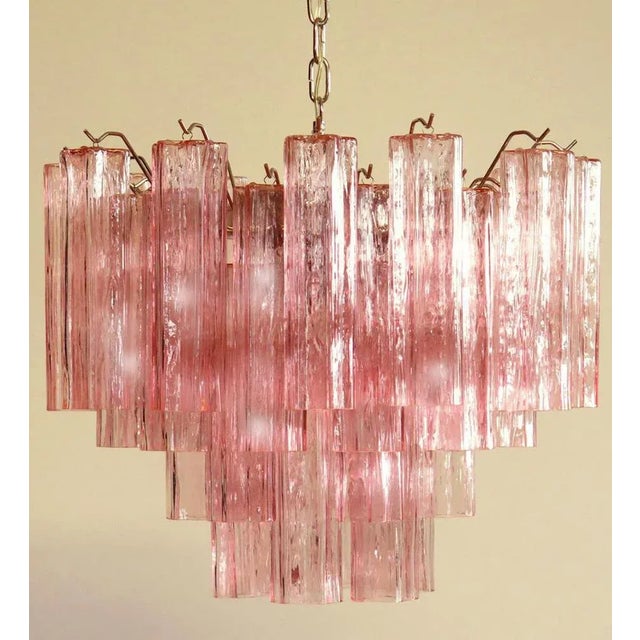 Pink Tronchi Chandeliers in the Style of Toni Zuccheri for Venini, Murano, 1980, Set of 2 For Sale - Image 8 of 12