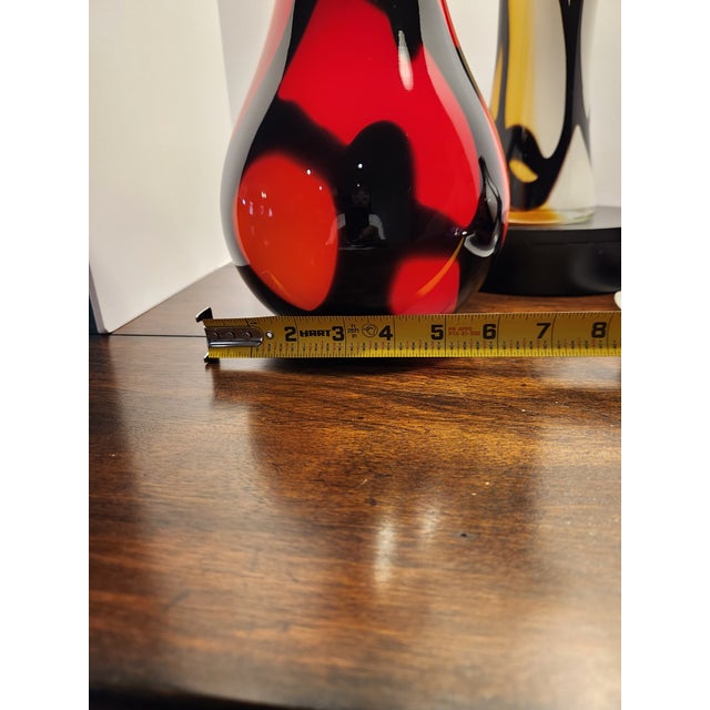 Murano Vintage 1970s Italian Opaline Cased Glass Vase Set - Red, Amber & Black Swirl For Sale - Image 4 of 12