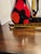 Murano Vintage 1970s Italian Opaline Cased Glass Vase Set - Red, Amber & Black Swirl For Sale - Image 4 of 12