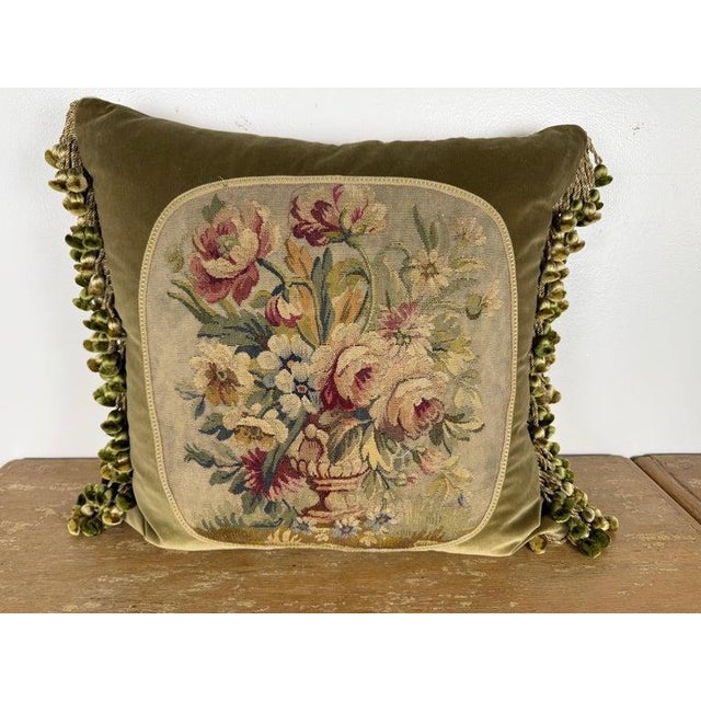 Melissa Levinson Pair of Custom Aubusson Tapestry and Velvet Pillows by Melissa Levinson For Sale - Image 4 of 10