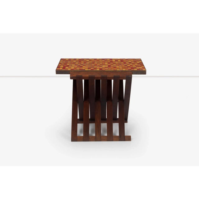 Edward Wormley for Dunbar Occasional Table with Murano Mosaic Tiles, model 5425, Mahogany wood base, glass tiles with...