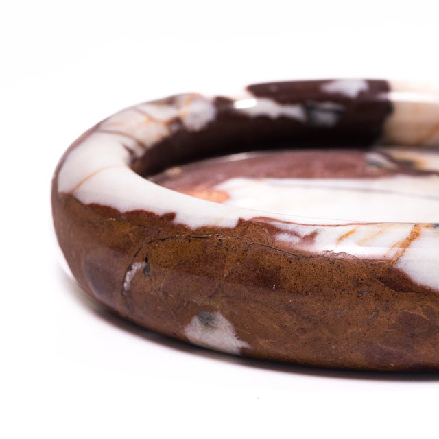Boho Chic Breccia Marble White Brown Round Edged Catch-All Tray For Sale - Image 3 of 7