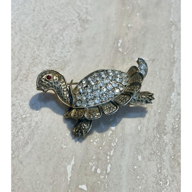 Vintage Rhinestone Turtle Brooch For Sale In West Palm - Image 6 of 12