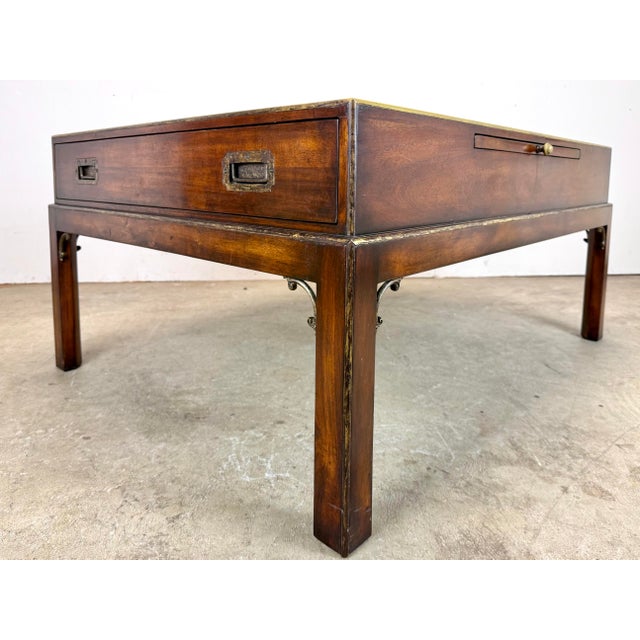 Vintage Theodore Alexander Campaign Style Mahogany & Brass Coffee Table For Sale - Image 12 of 12