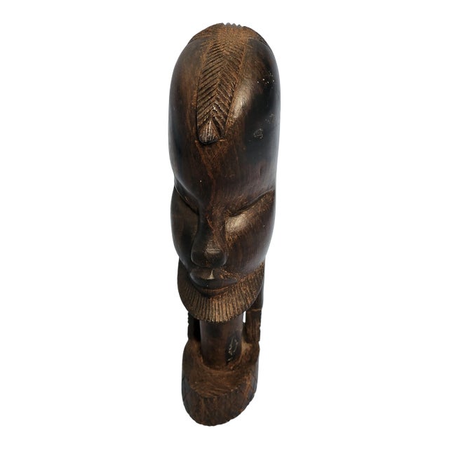 Solid Ebony Hand Carved African Male Bust ~ Tribal Vintage Figurine ~ Primitive Statue For Sale