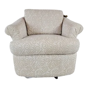Vintage Modern Upholstered Scroll Arm Swivel Lounge Chair by Sam Moore
