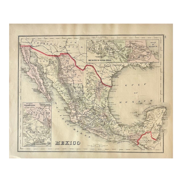 Mexico to Vera Cruz and Tehuantepec, Original Map by Gray, 1884 For Sale