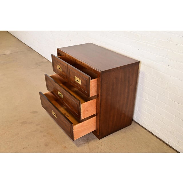 Wood Henredon Style Mid-Century Modern Campaign Oak Bachelor Chest, Circa 1970s For Sale - Image 7 of 15