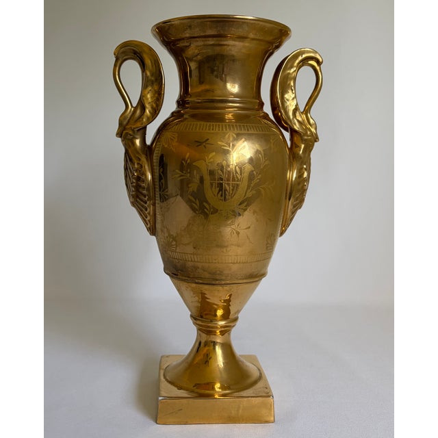 Gold 19th Century French Old Paris Gilt Porcelain Swan-Handle Urn Vases – Pair For Sale - Image 8 of 16