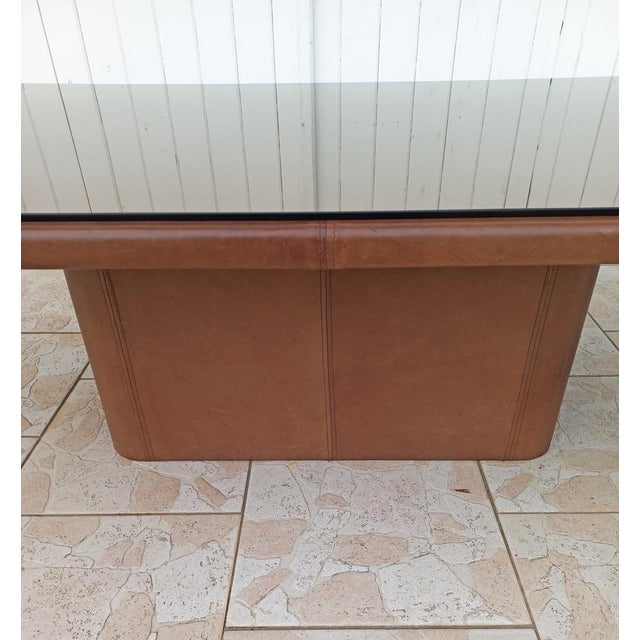 Leather Coffee Table with Glass Top, 1980s For Sale - Image 12 of 15