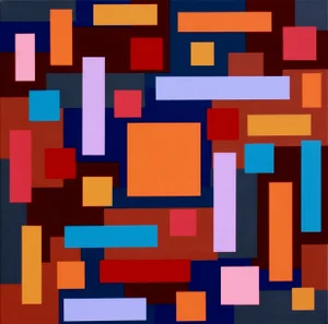 "Mesmerize Orange-Mandarin" Contemporary Geometric Hard Edge Acrylic Painting by Sassoon Kosian