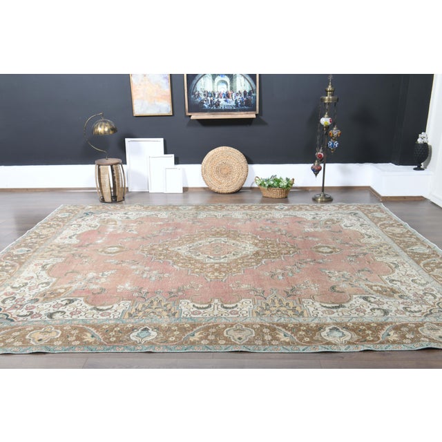 1970s Vintage Persian Handmade Wool Cotton Pink Area Rug For Sale - Image 10 of 11