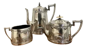Edwardian Ornate Silver Plated Tea Set, 1900s, Set of 3