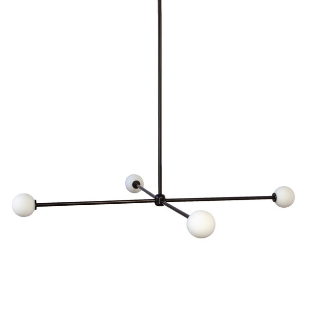 Black Globe Chandelier 4, Black, 32.5in H, 3 Inch Glass Globes, by Research.Lighting, Modern, Minimal Hanging Light For Sale - Image 8 of 11