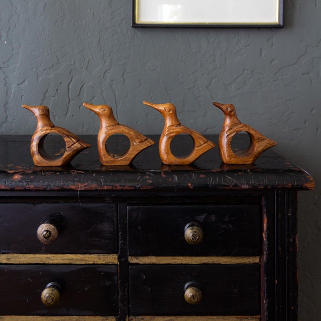 1970s Hand Carved Wooden Bird or Duck Napkin Rings - Set of 4 For Sale - Image 4 of 11