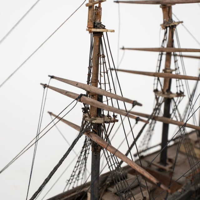 Antique Three-Masted Schooner Ship Model in Glass Case For Sale - Image 10 of 18