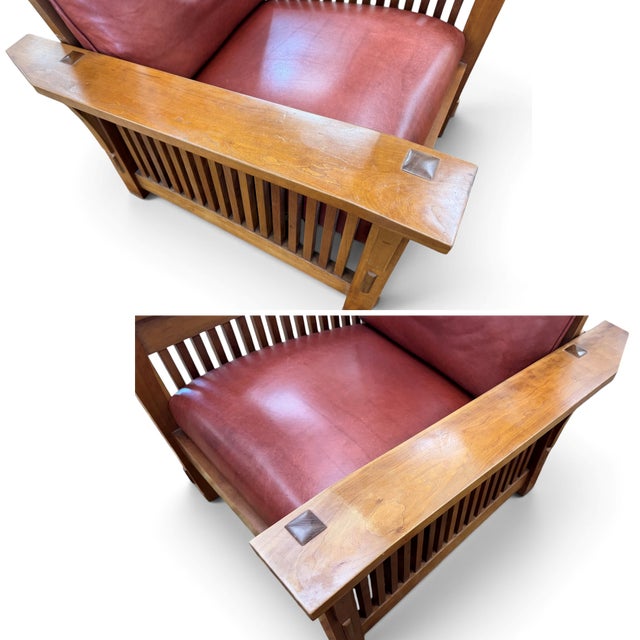 Stickley Spindle Reclining Leather Morris Chairs, a Pair For Sale - Image 10 of 18