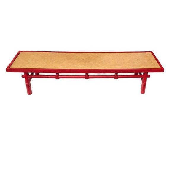 Mid Century Modern Asian Low Console Pagoda Coffee Table Woven Bamboo Bench Chairish