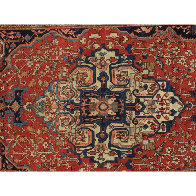 Textile Antique Farahan Sarouk Handmade Oriental Rusty Red & Navy Blue Rug For Sale - Image 7 of 12