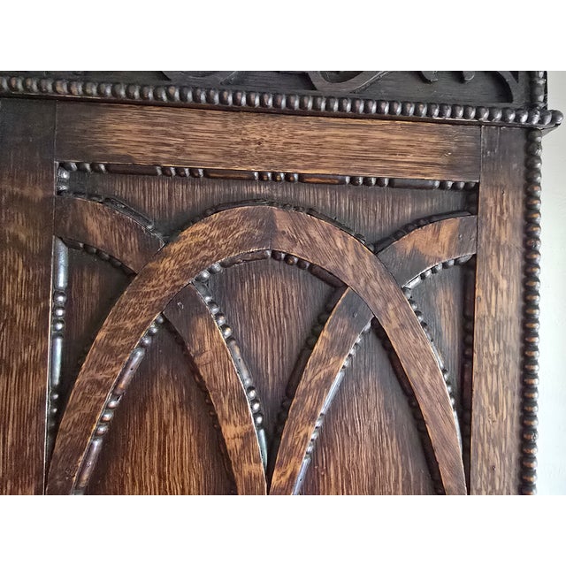 Wood Antique Victorian Gothic Revival Armoire 19th Century, Handcarved Oak For Sale - Image 7 of 17