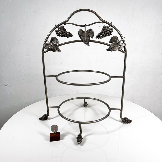 Late 20th Century Vintage Farmhouse Two-Tiered Metal Grape Serving Stand For Sale - Image 5 of 8