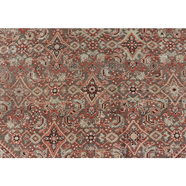 Textile Antique Persian Fine Farahan Rug With Medallion in Brown, Red and Light Blue For Sale - Image 7 of 11