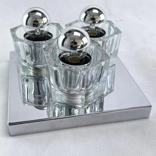 Wall Lamp in Ice Glass and Chrome from Peill & Putzler, 1970s For Sale - Image 4 of 7